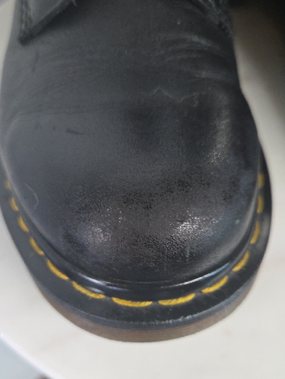 Dr. Martens Black Leather 8-Eye Lace Boots with Yellow Stitching Size 8 - Picture 6 of 8
